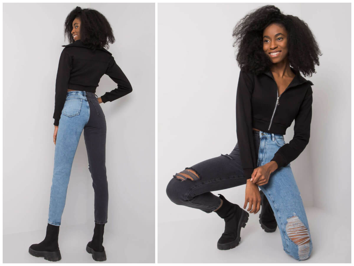Dwukolorowe spodnie jeans – jak je stylizować?