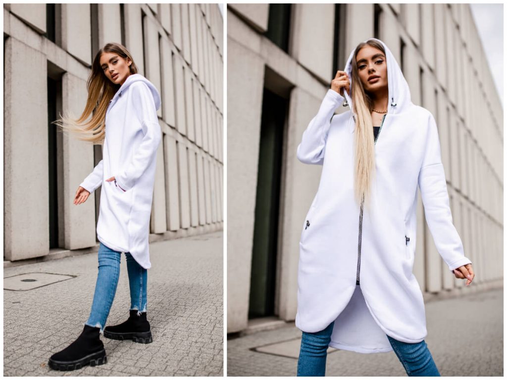 Modna rozpinana bluza damska oversize z kapturem
