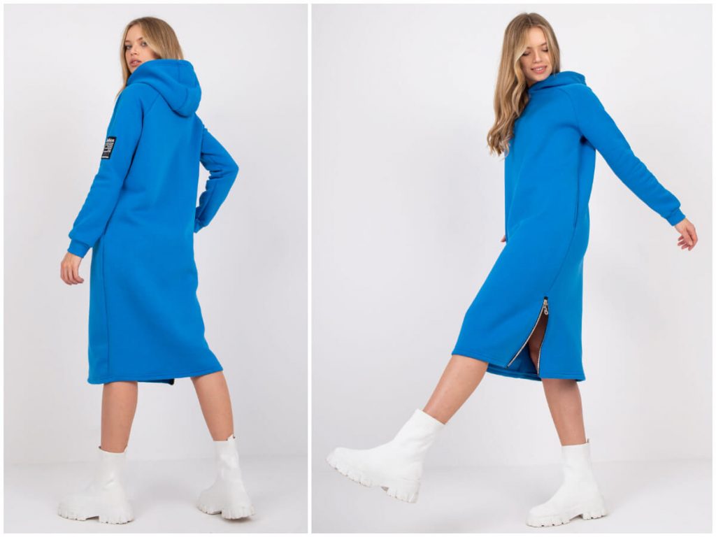 Midi sukienka dresowa z kapturem i rozporkami z kolekcji sklepu eButik.pl Midi sukienka dresowa z kapturem i rozporkami z kolekcji sklepu eButik.pl
