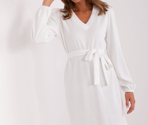 Biała prążkowana sukienka z dekoltem V