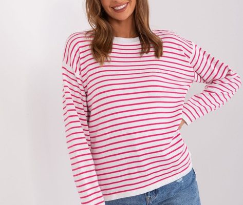 Biało-różowy damski sweter oversize w paski